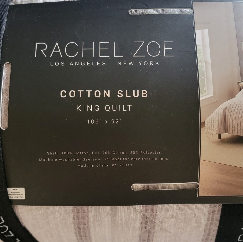 New King Cotton Quilt Rachel Zoe 106" x 92" Grey - Picture 10 of 12